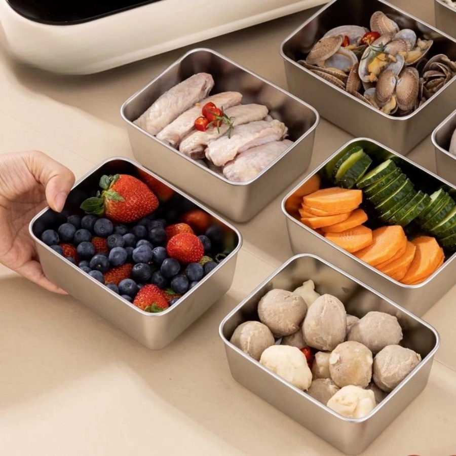 Food Storage Stainless Steel Containers - Conjunto de 1-2-3 Peças de Recipientes