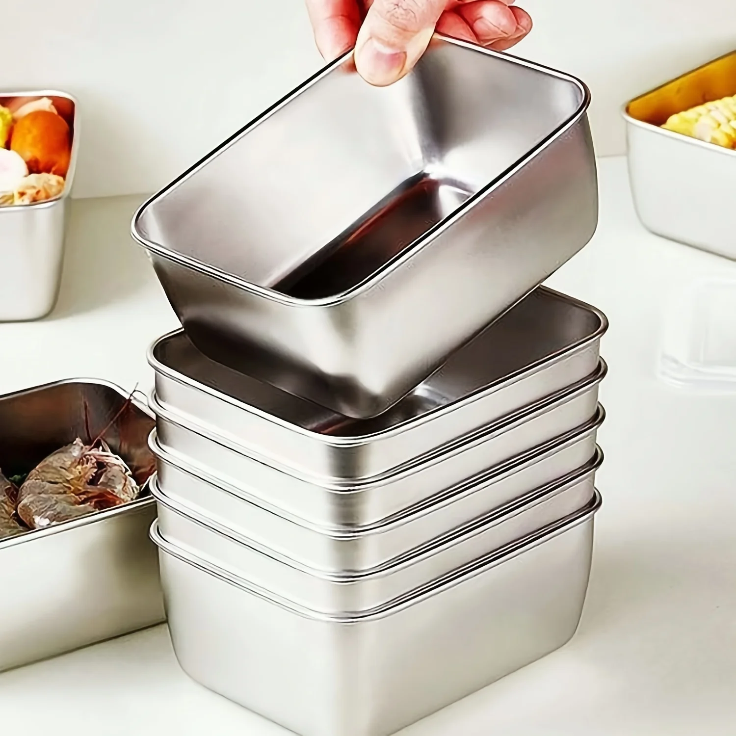 Food Storage Stainless Steel Containers - Conjunto de recipientes de aço inoxidável