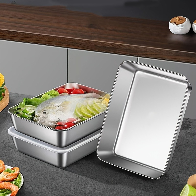 Food Storage Stainless Steel Containers - 3/6 Peças Recipiente Retangular de Aço