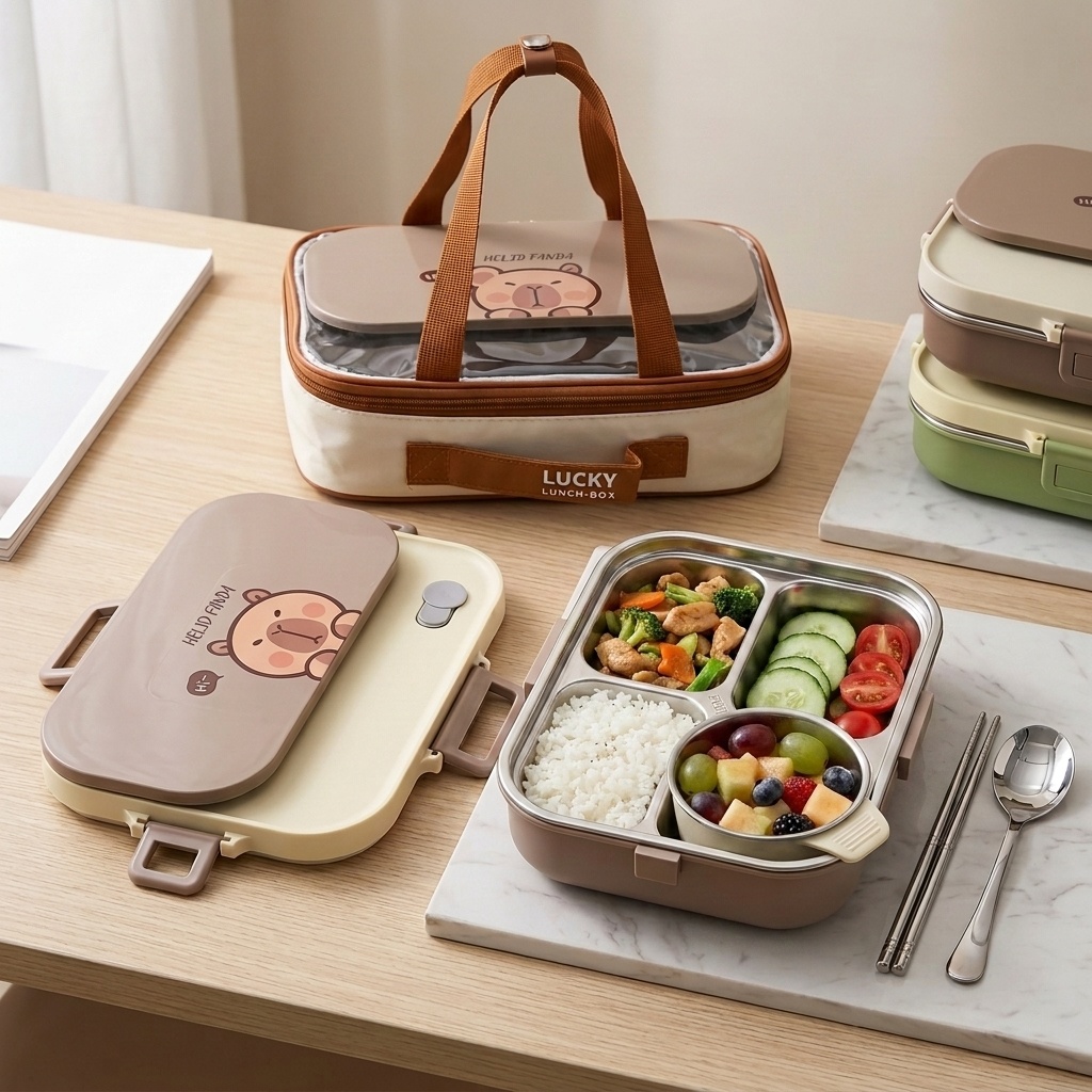 Food Storage With Compartments - Conjunto de Marmitas de Aço Inoxidável