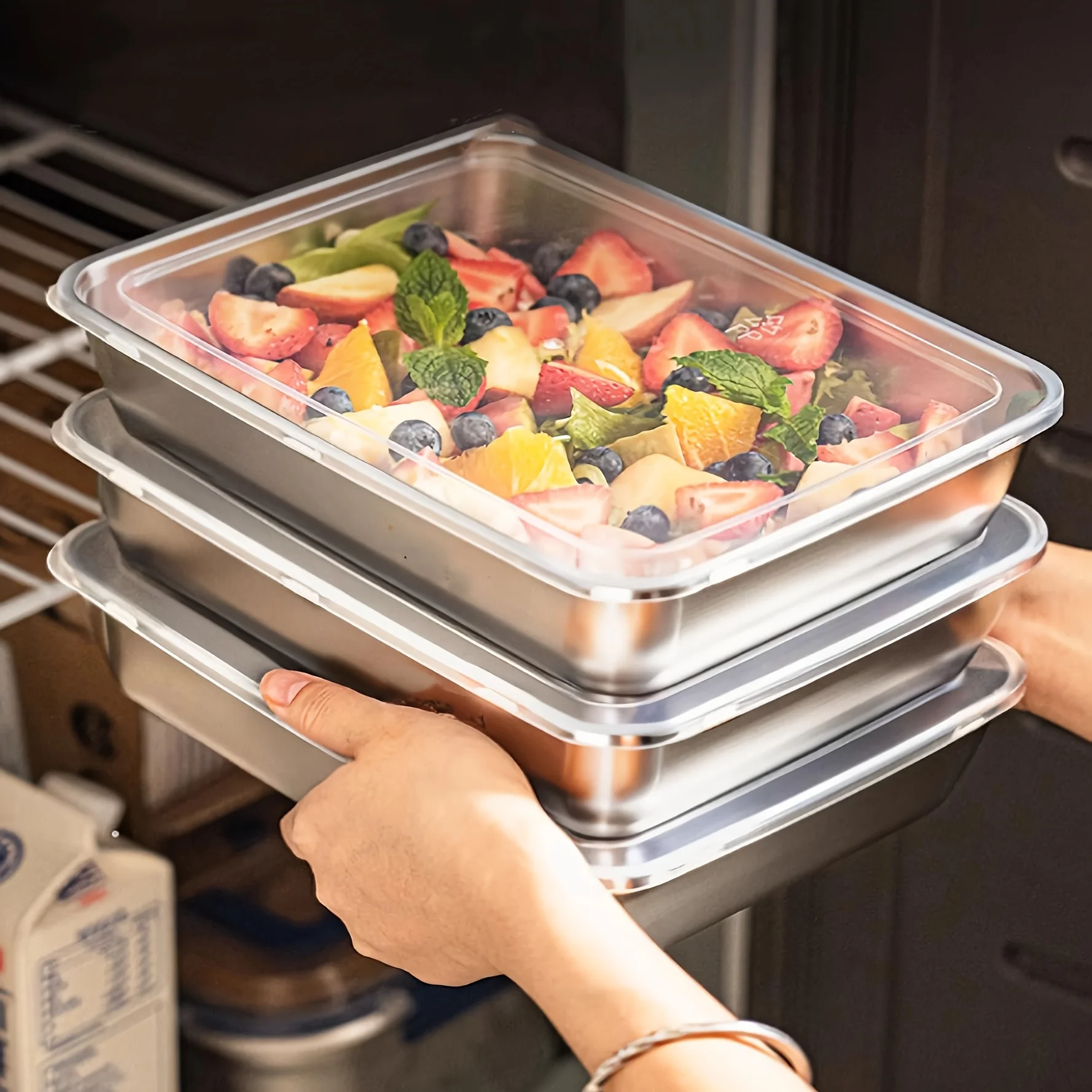 Food Storage Stainless Steel - Conjunto de 3 Recipientes de Aço