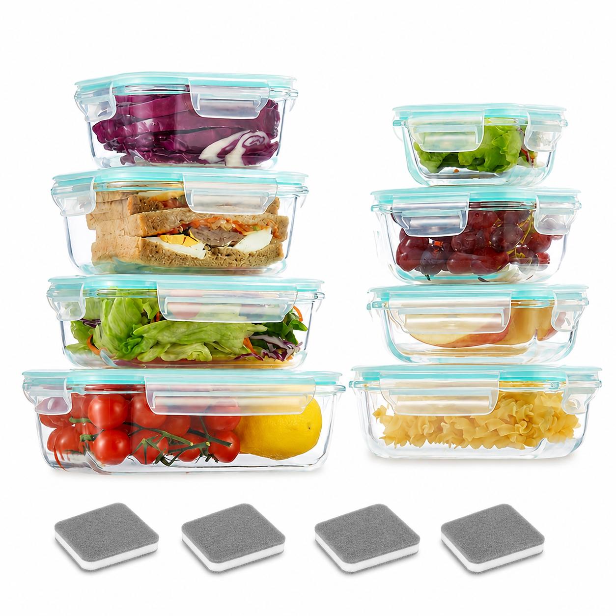 Food Storage With Glass Lids - Conjunto de 16 Recipientes de Vidro