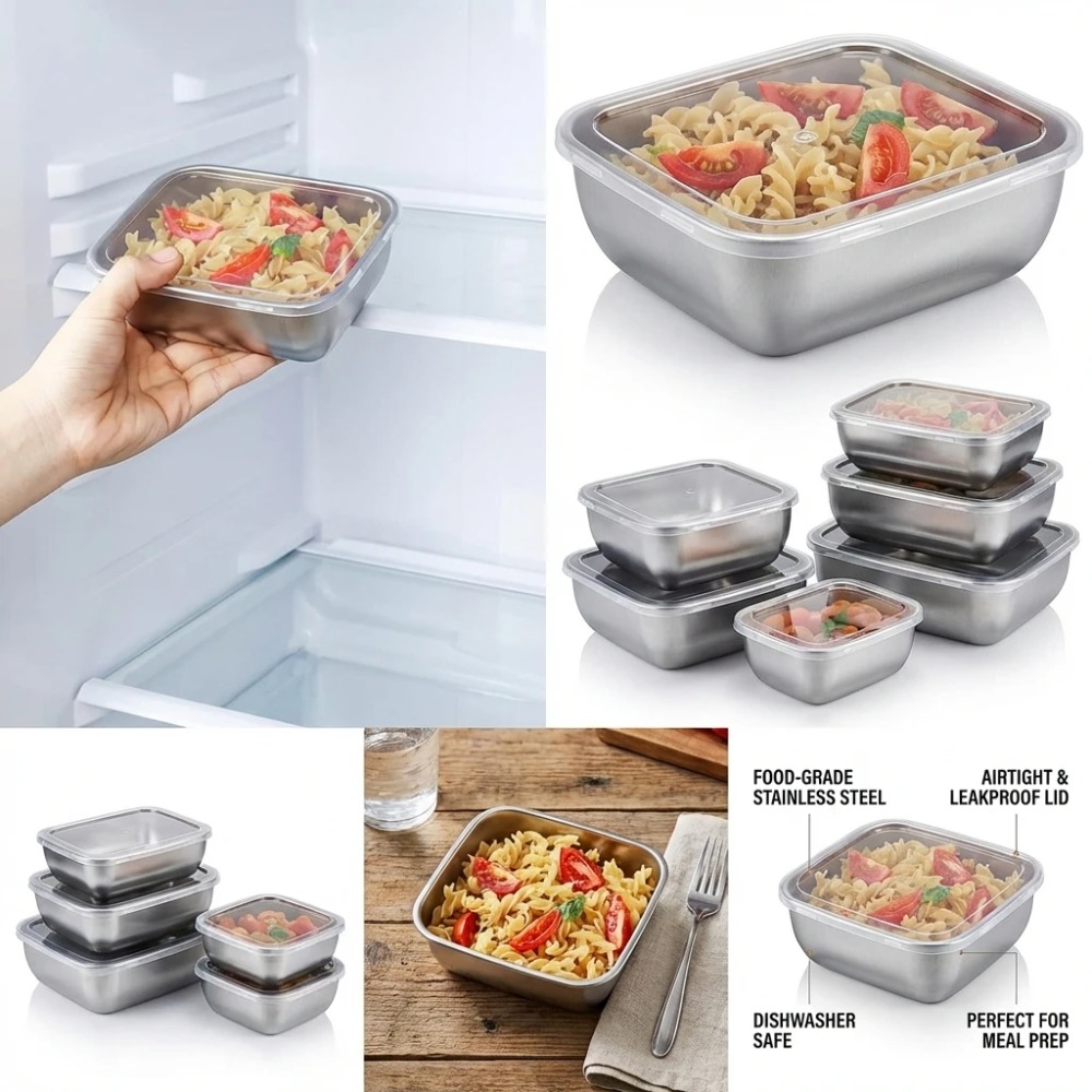 Conjunto de 6 Recipientes de A - Food Storage Stainless Steel Containers avaliação e preço