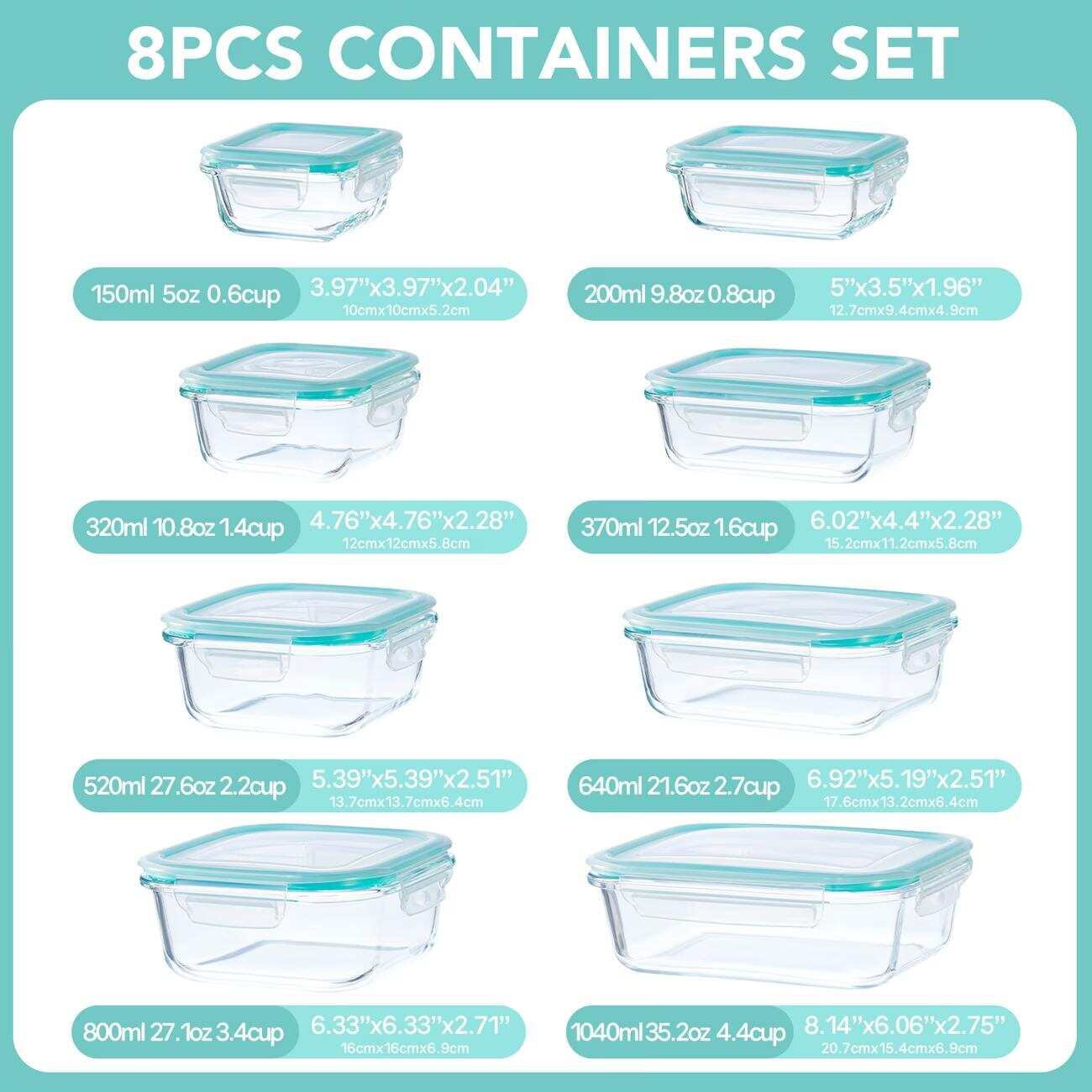 Conjunto de 16 Recipientes de  - Food Storage With Glass Lids avaliação e preço